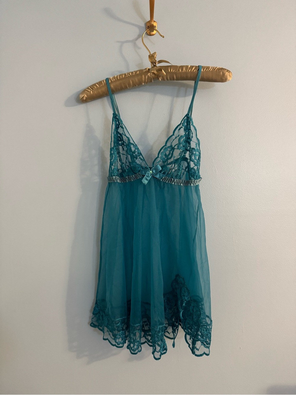 vintage fredrick of hollywood teal sheer mini dress size S